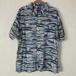 Chaps Ralph Lauren Fish Print Button Down Shirt, L